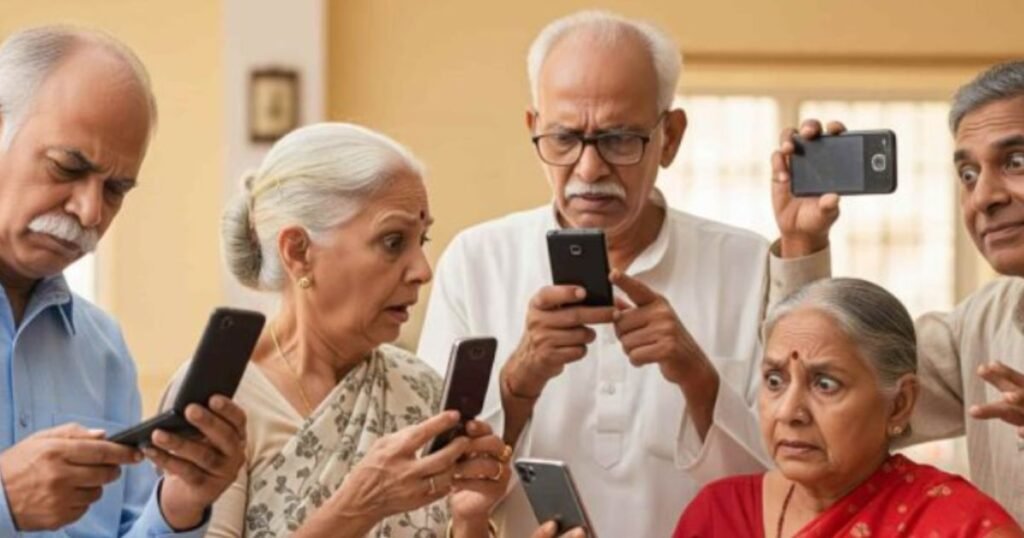 मोबाइल साक्षरता – बुजुर्ग लोग स्मार्टफोन इस्तेमाल करना सीखते हुए | डिजिटल स्नेहित ब्लॉग