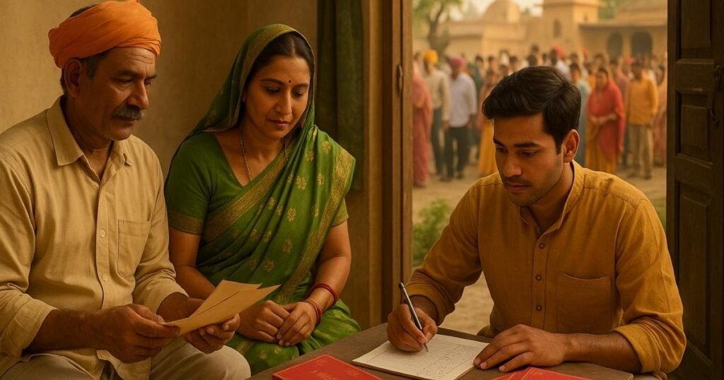 भारतीय परिवार शादी की तैयारी करते हुए, गेस्ट लिस्ट और बढ़ती भीड़ का माहौल।