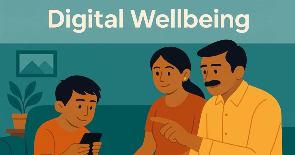 डिजिटल वेलबीइंग – परिवार और माता-पिता बच्चों के मोबाइल उपयोग पर चर्चा करते हुए |