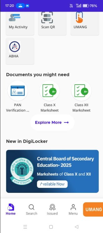 DigiLocker यूटिलिटी स्क्रीनशॉट: Authenticator, Drive, Nominee, UMANG और ABHA जैसे फ़ीचर्स