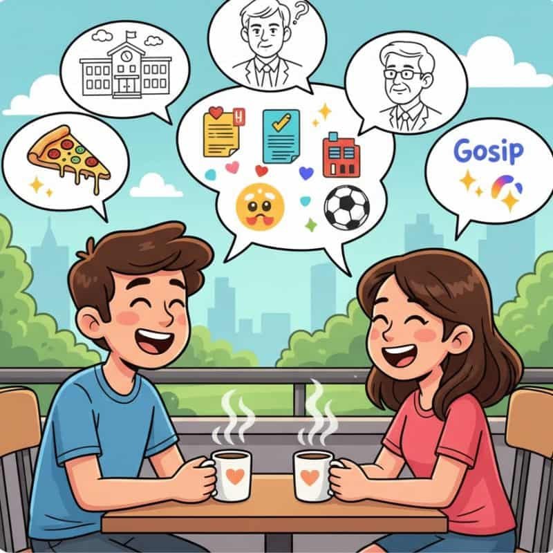 दो पुराने दोस्तों का कार्टून चित्रण जो मिलकर बातें कर रहे हैं, जो दर्शाता है कि मानवीय बातचीत और यादें (डेटा) कैसे बिना किसी पूर्व-योजना के चलती रहती हैं।