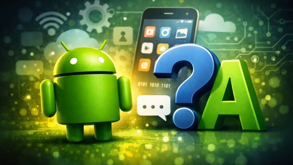 Android kya hai? : एंड्रॉयड प्रचालन तंत्र का आधिकारिक प्रतीक और प्रश्न–उत्तर आधारित तकनीकी चित्र